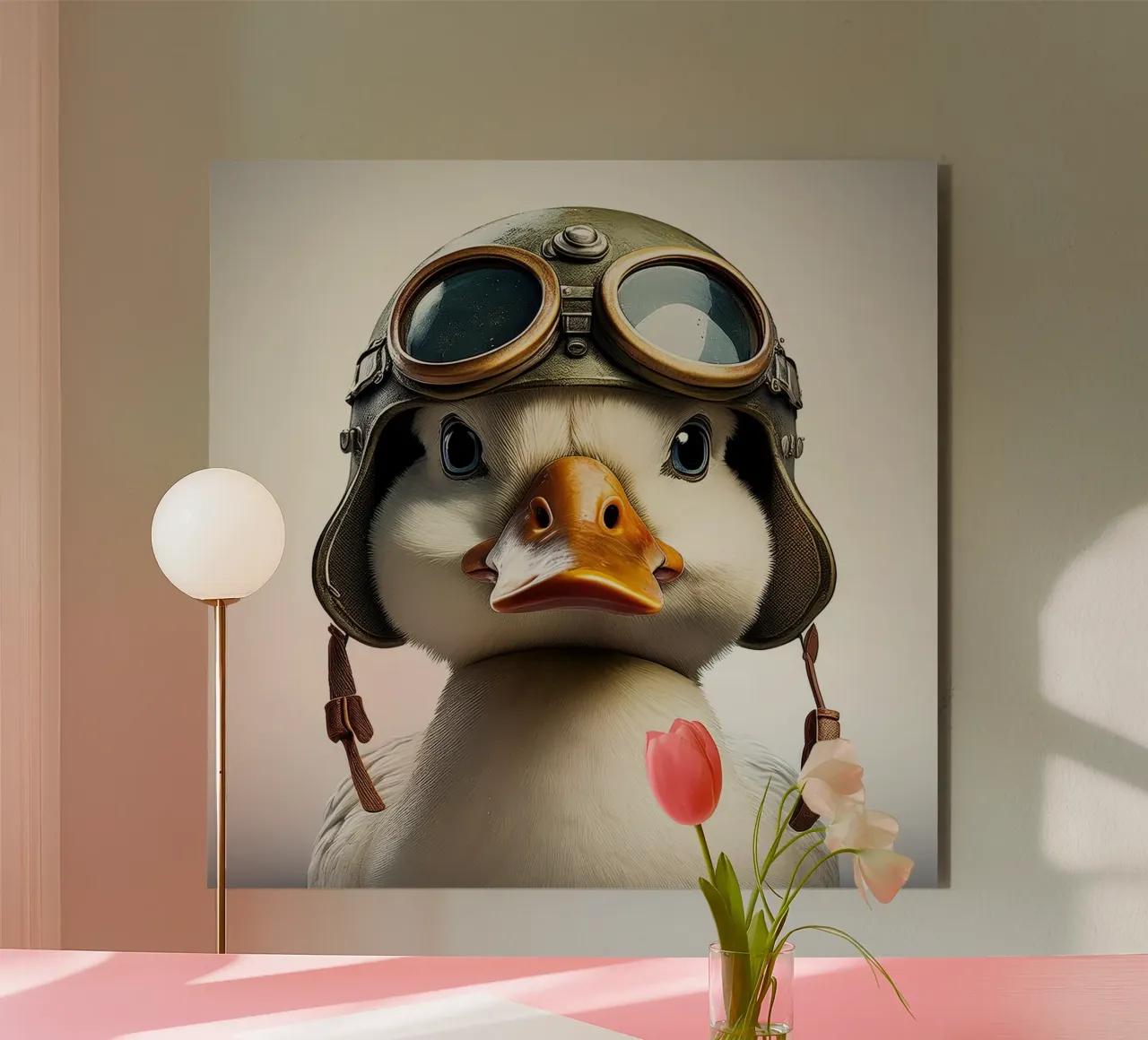 Charming Duck in Aviator Helmet – Unique Animal Wall Art forex plate by FlexiDesignsByK