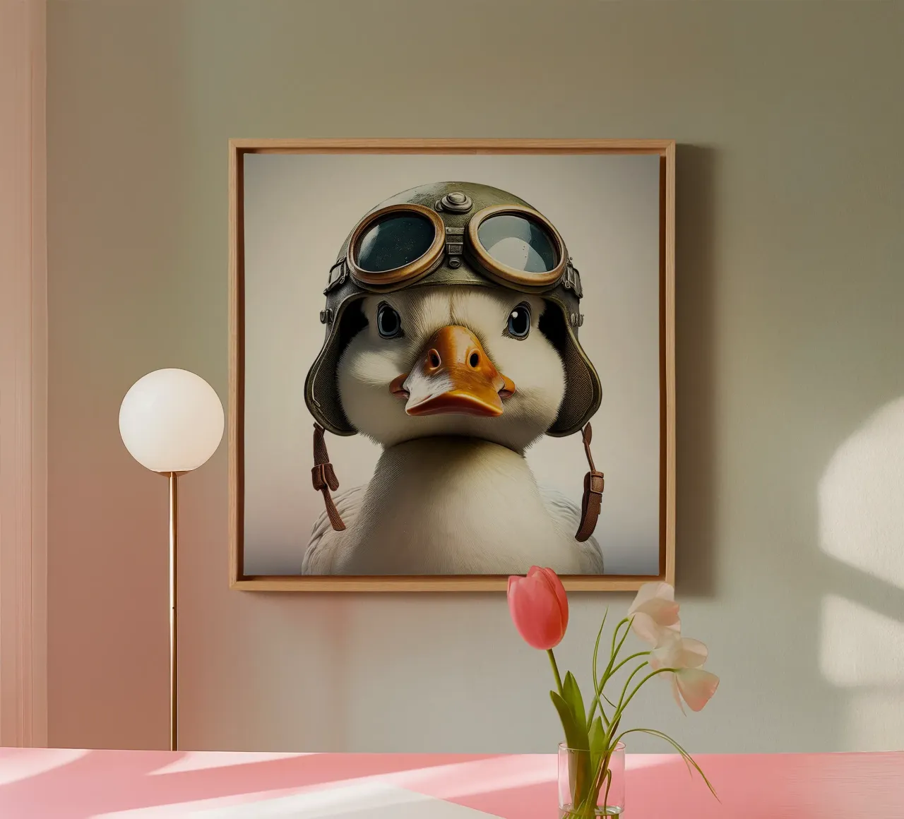 Charming Duck in Aviator Helmet – Unique Animal Wall Art canvas by FlexiDesignsByK