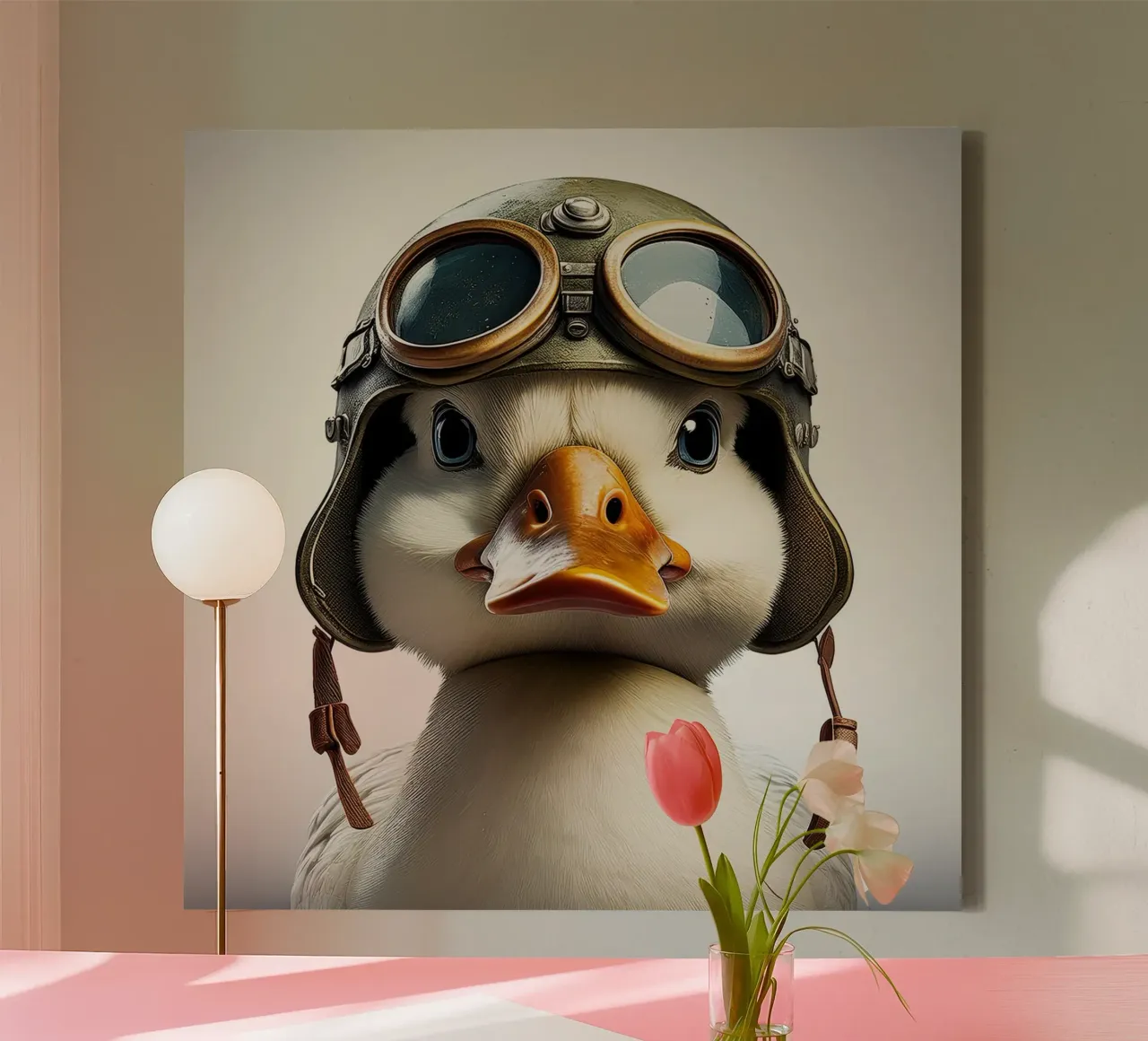 Charming Duck in Aviator Helmet – Unique Animal Wall Art canvas by FlexiDesignsByK
