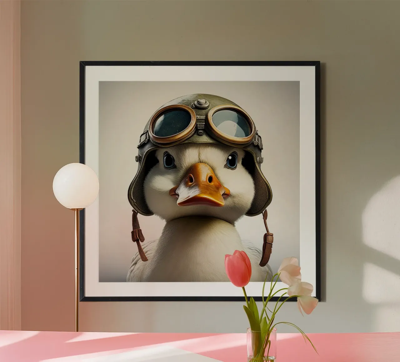Charming Duck in Aviator Helmet – Unique Animal Wall Art hahnemühle by FlexiDesignsByK