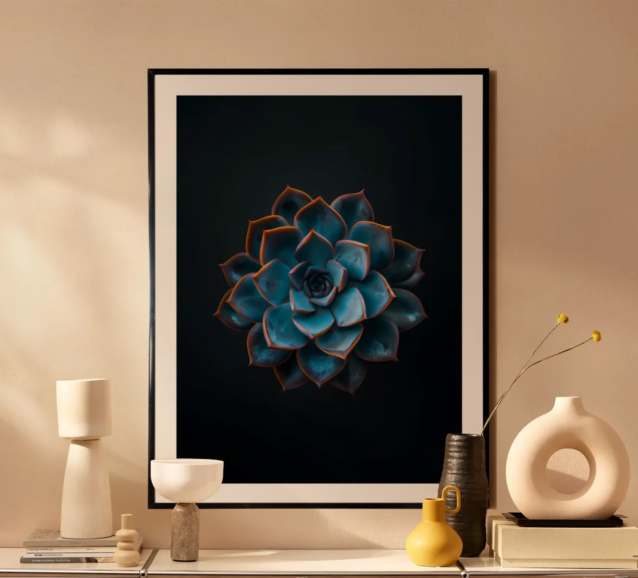 Succulente blu su sfondo scuro poster da DWA