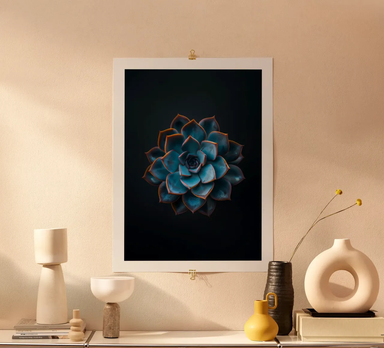 Succulente blu su sfondo scuro poster da DWA