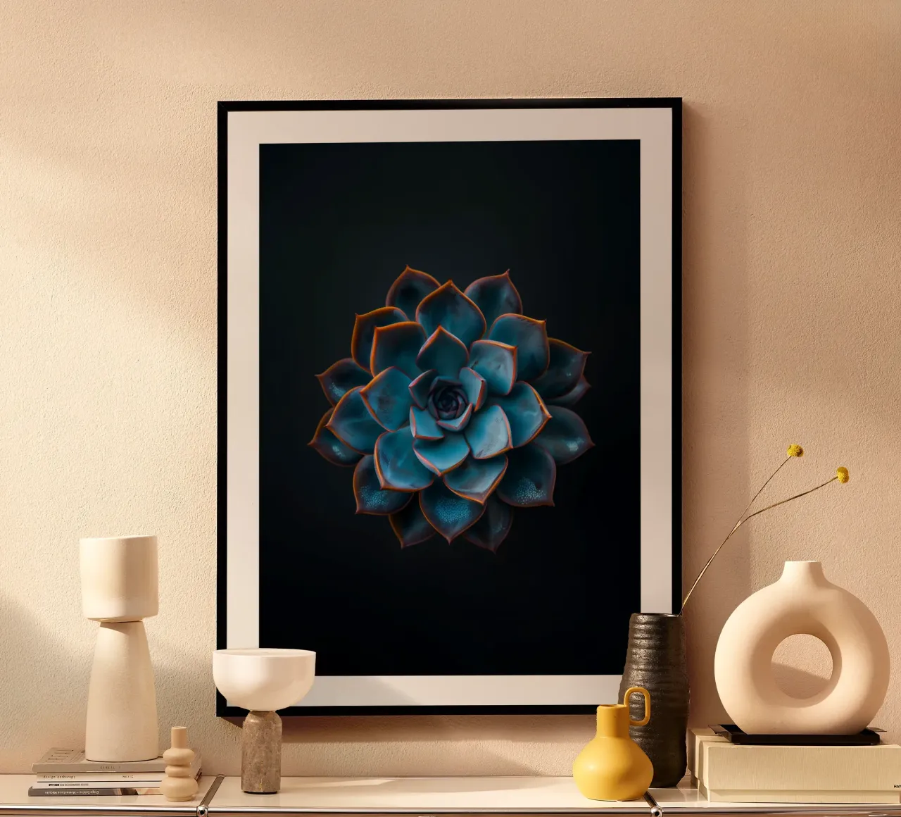 Succulente blu su sfondo scuro poster da DWA