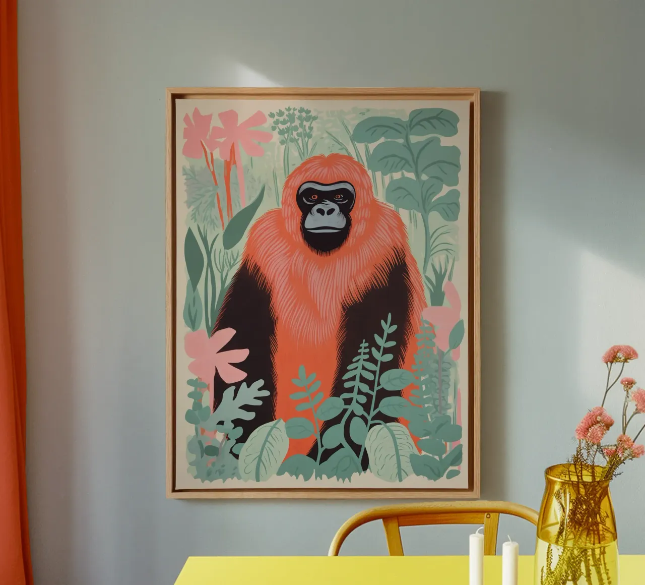 Pink Pastel Gorilla | Rousseau ontmoet digitale moderniteit canvas met Baklijst van Autofocus