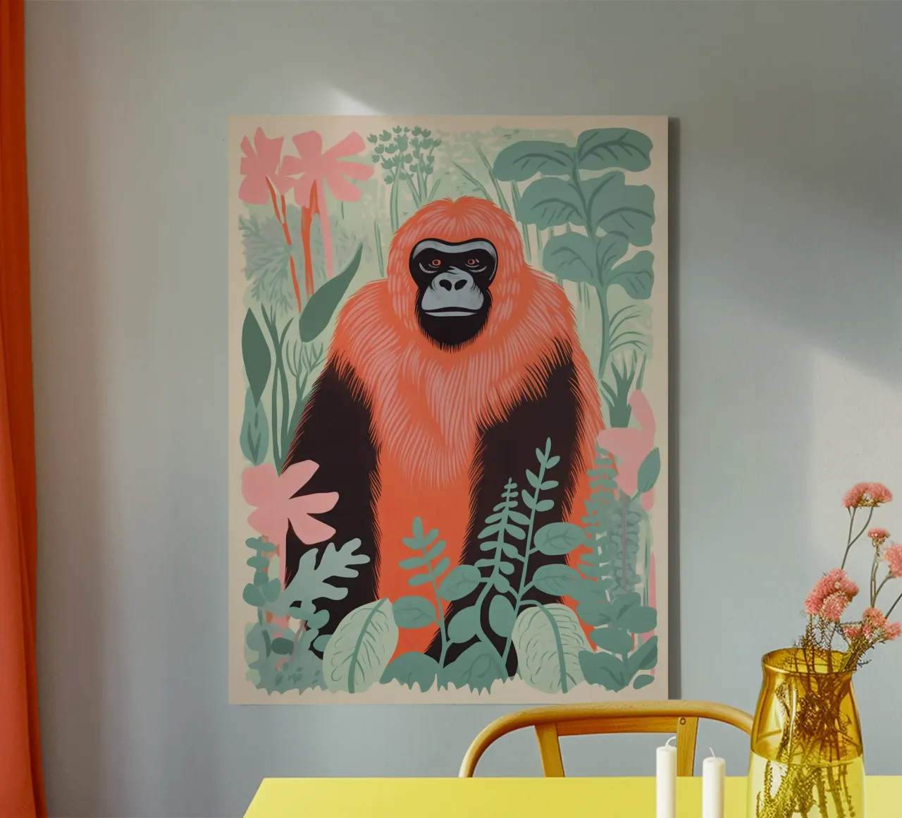 Pink Pastel Gorilla | Rousseau ontmoet digitale moderniteit canvas met Baklijst van Autofocus