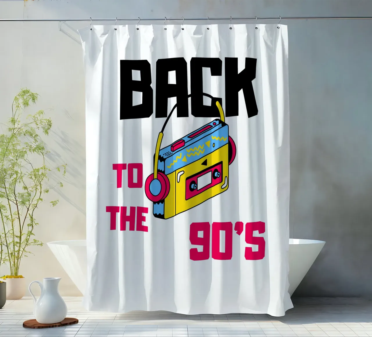 Back to the 90s with a cassette recorder shower curtain by ArtDesign by KBK