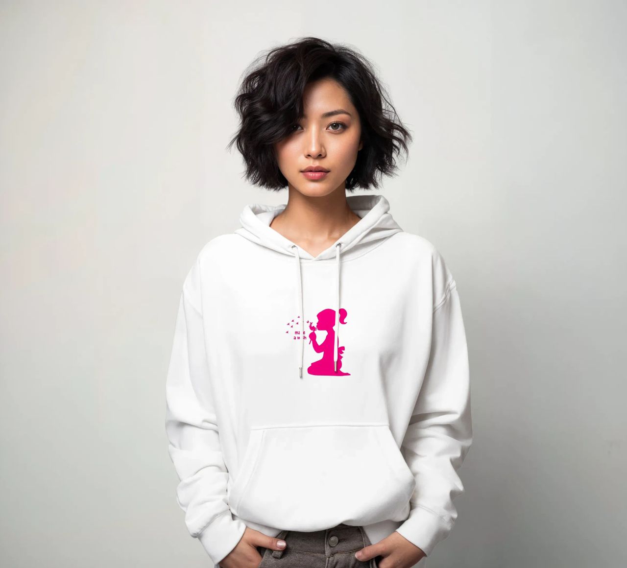 Esprimi un desiderio - Ragazza con dente di leone in rosa felpa con cappuccio da ArtDesign by KBK