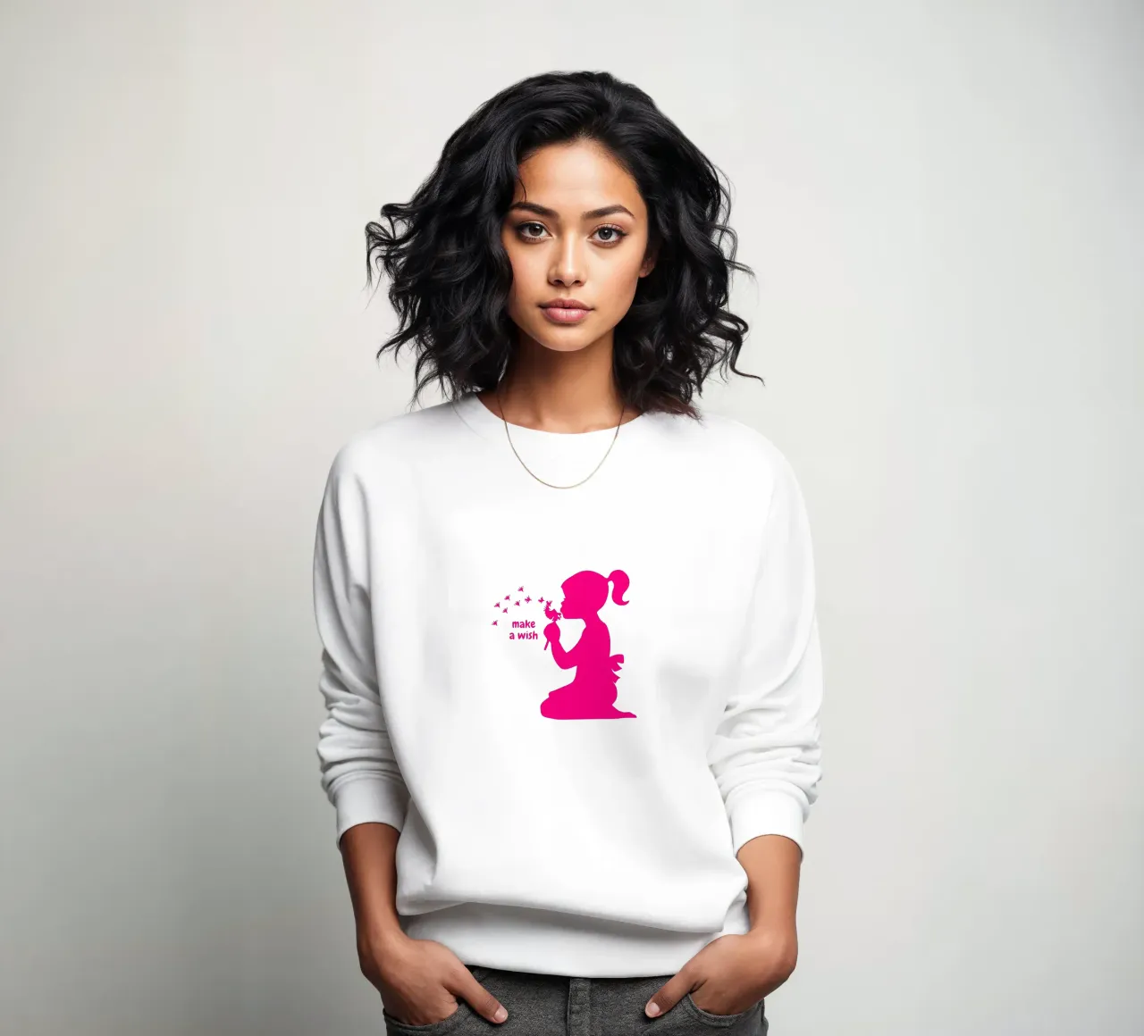 Make a wish - Mädchen mit Pusteblume in pink Sweatshirt von ArtDesign by KBK