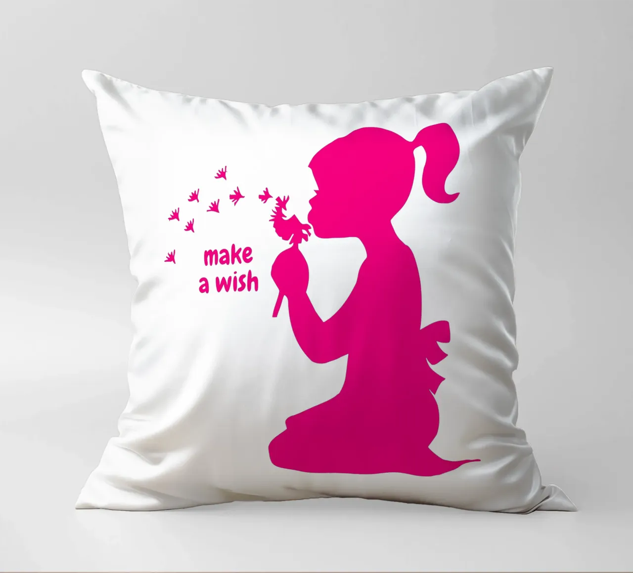 Esprimi un desiderio - Ragazza con dente di leone in rosa cuscino da ArtDesign by KBK