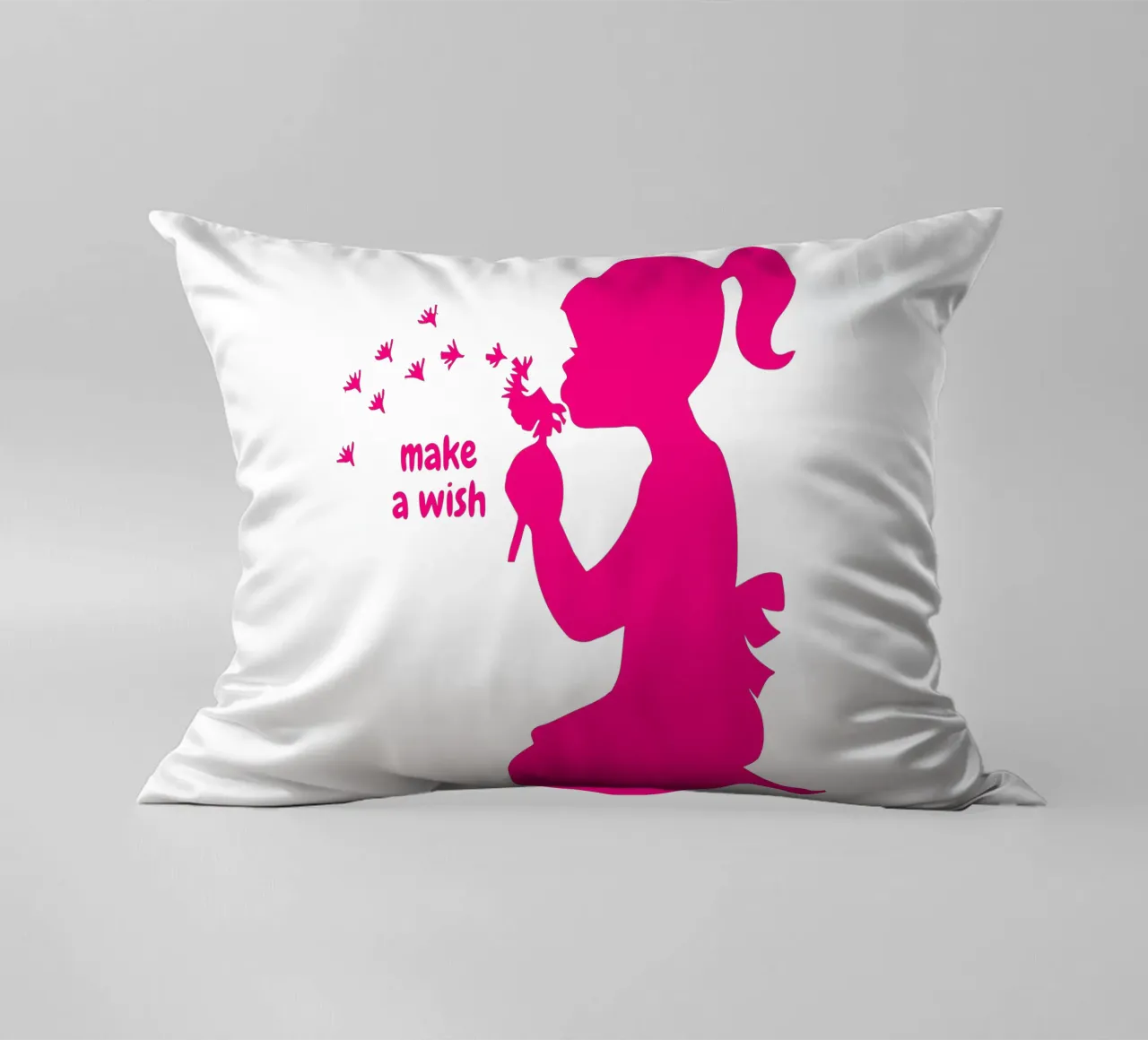 Esprimi un desiderio - Ragazza con dente di leone in rosa cuscino da ArtDesign by KBK