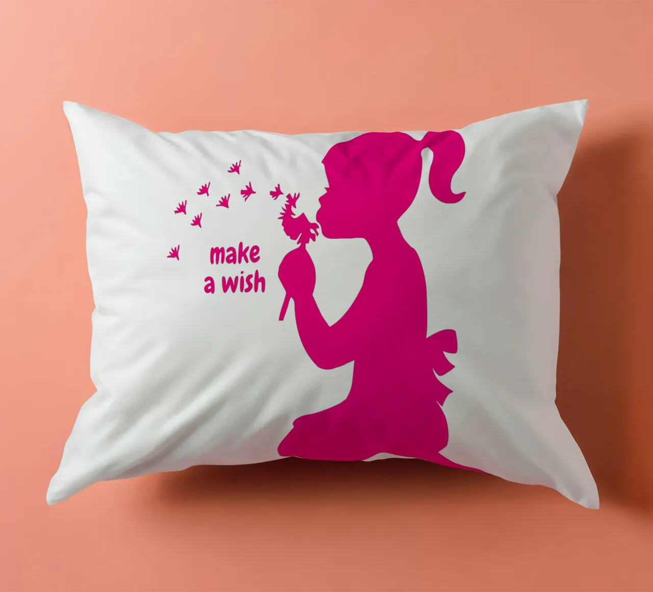 Esprimi un desiderio - Ragazza con dente di leone in rosa cuscino da ArtDesign by KBK