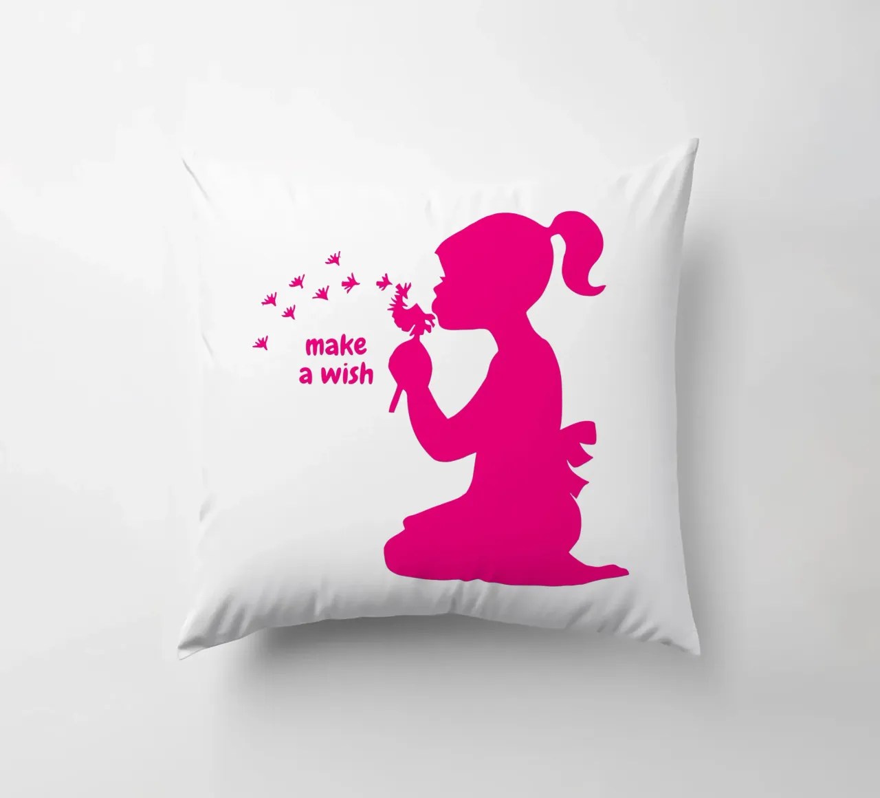 Esprimi un desiderio - Ragazza con dente di leone in rosa cuscino da ArtDesign by KBK