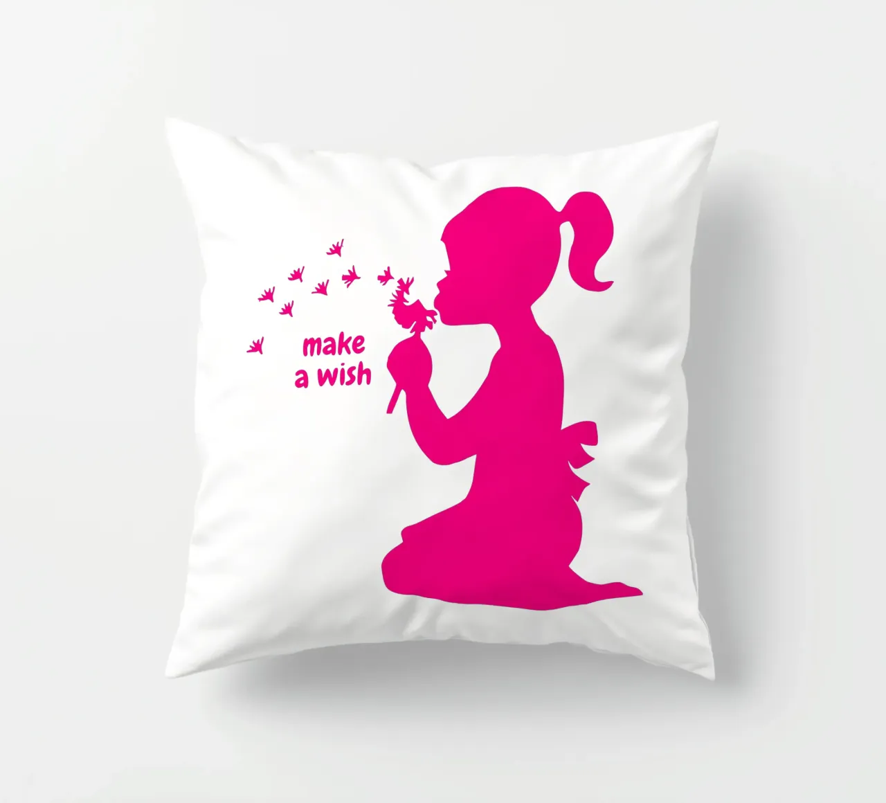 Esprimi un desiderio - Ragazza con dente di leone in rosa cuscino da ArtDesign by KBK