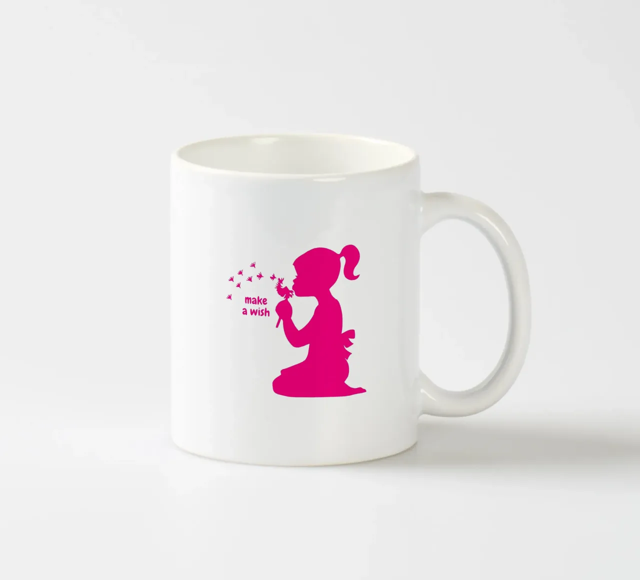 Make a wish - Girl with dandelion in pink ceramic mug by ArtDesign by KBK