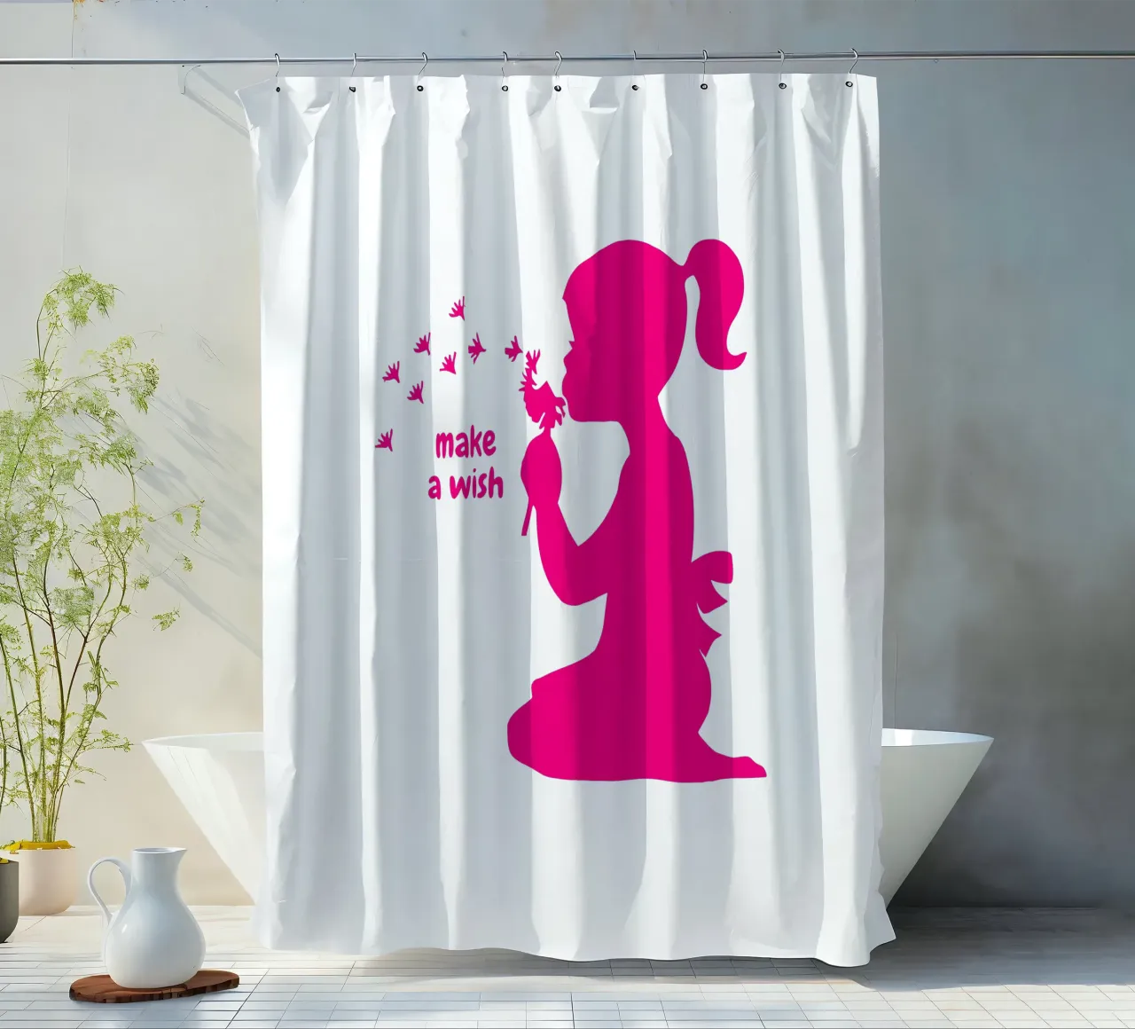 Esprimi un desiderio - Ragazza con dente di leone in rosa tenda da doccia da ArtDesign by KBK