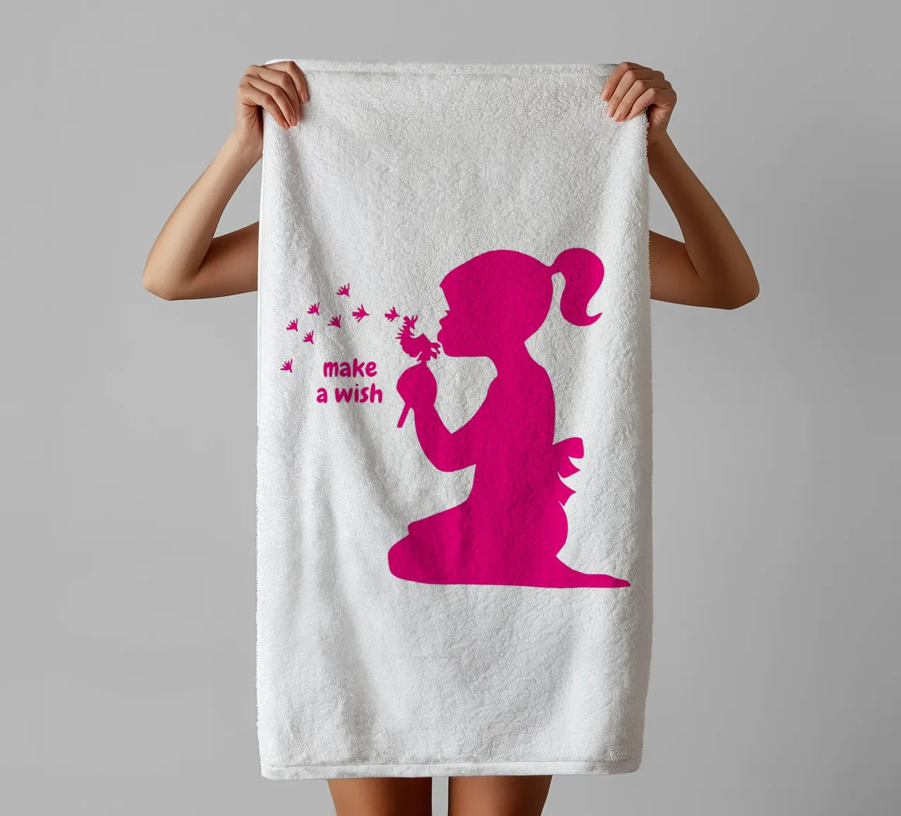 Make a wish - Girl with dandelion in pink towel by ArtDesign by KBK