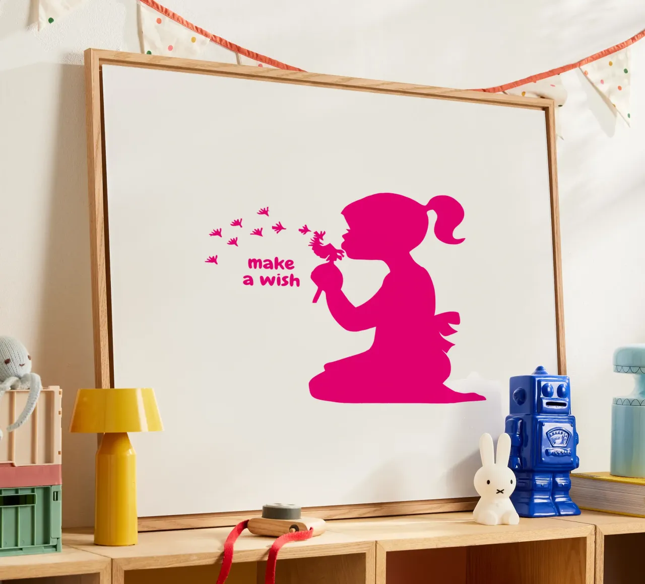 Esprimi un desiderio - Ragazza con dente di leone in rosa plexiglass da ArtDesign by KBK