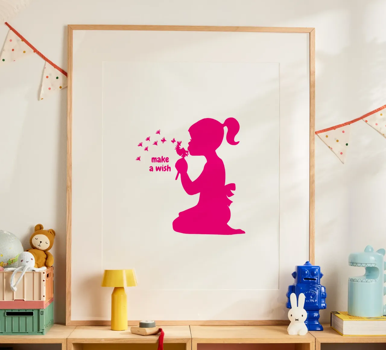 Esprimi un desiderio - Ragazza con dente di leone in rosa carta hahnemühle da ArtDesign by KBK