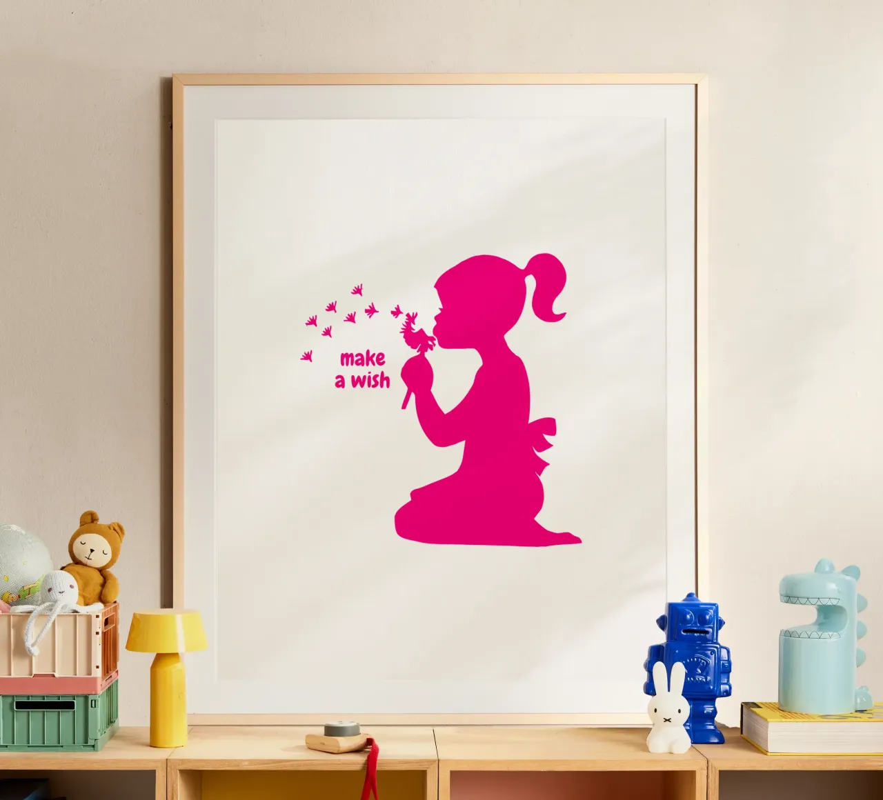 Esprimi un desiderio - Ragazza con dente di leone in rosa carta hahnemühle da ArtDesign by KBK