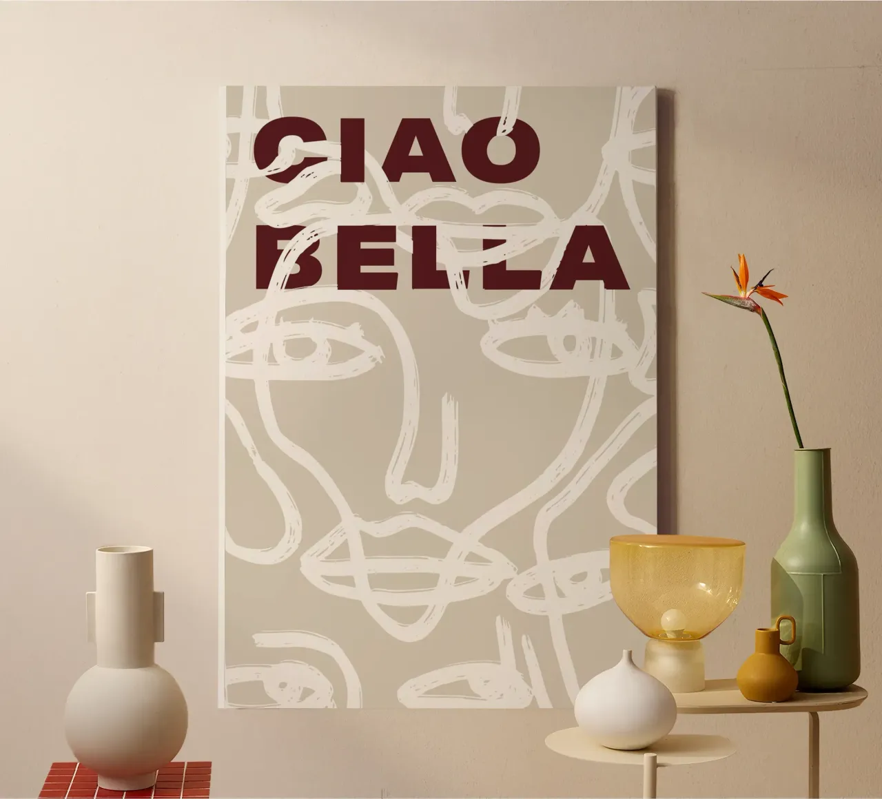 Ciao Bella - Faces Turn White tela con Cornice a cassetta da ni-ja artboutique