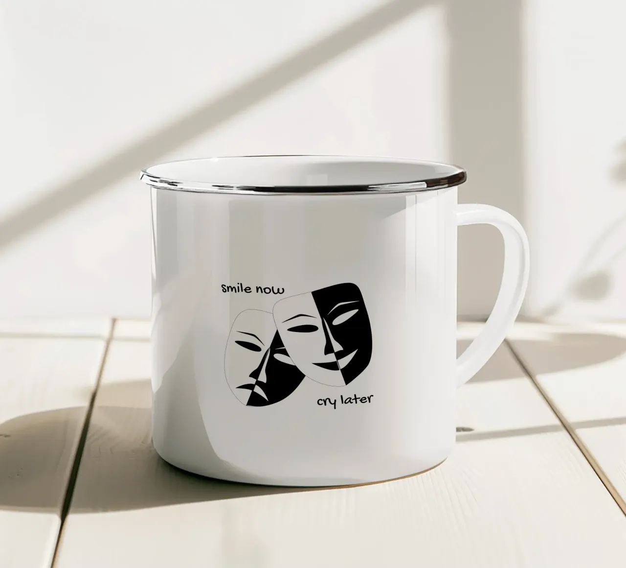 Sorridi ora e piangi dopo tazza in smalto da ArtDesign by KBK
