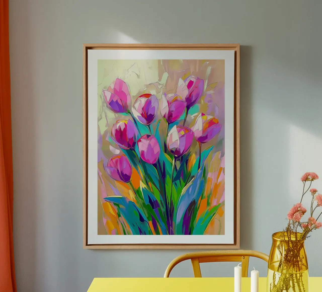 Vibrant tulips canvas with Floater frame by DWA