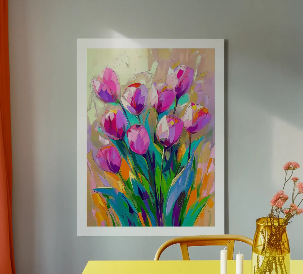 Vibrant tulips canvas with Floater frame by DWA