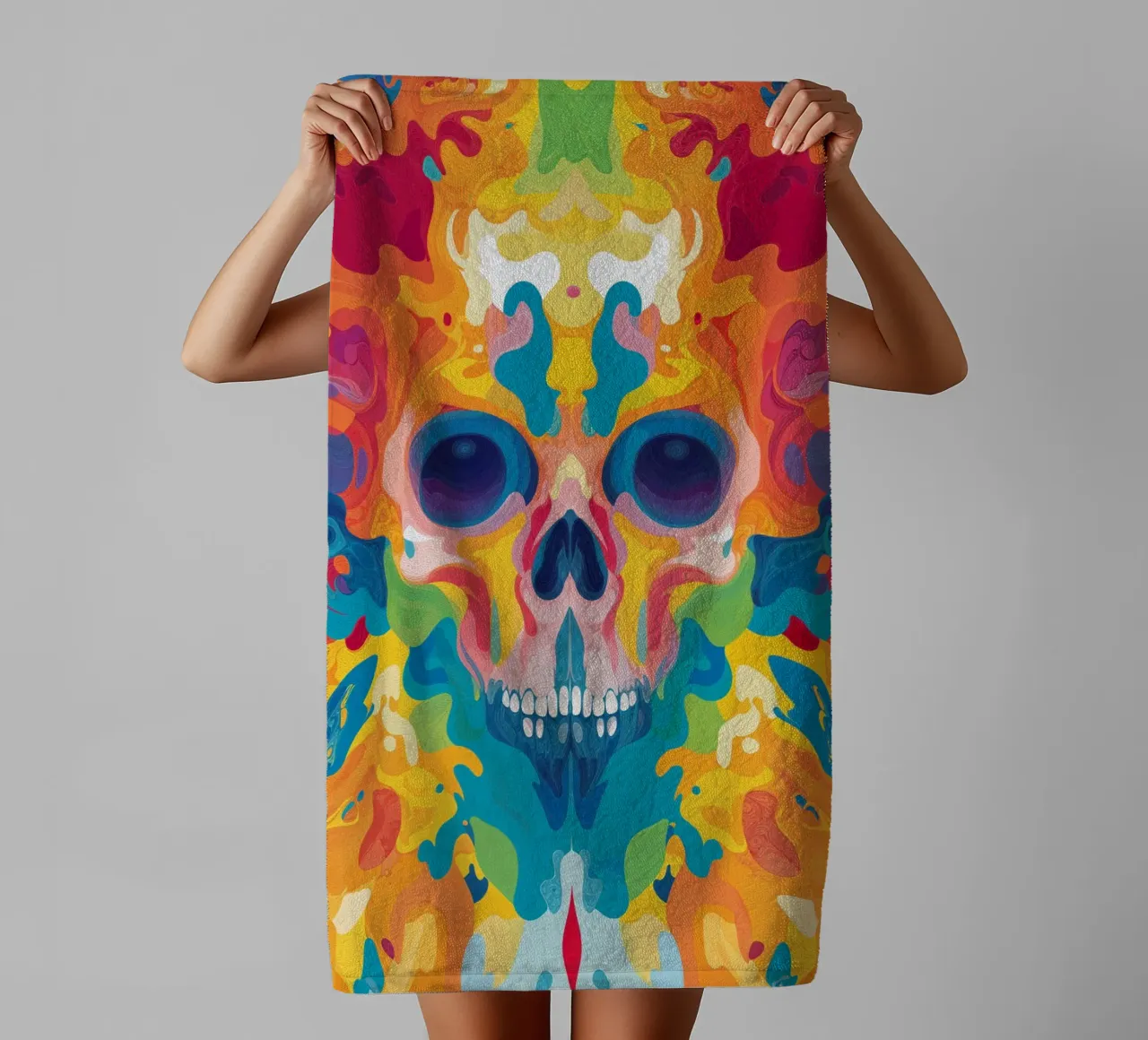 Colorful Psychedelic Skull Pattern asciugamano da bagno da Autofocus