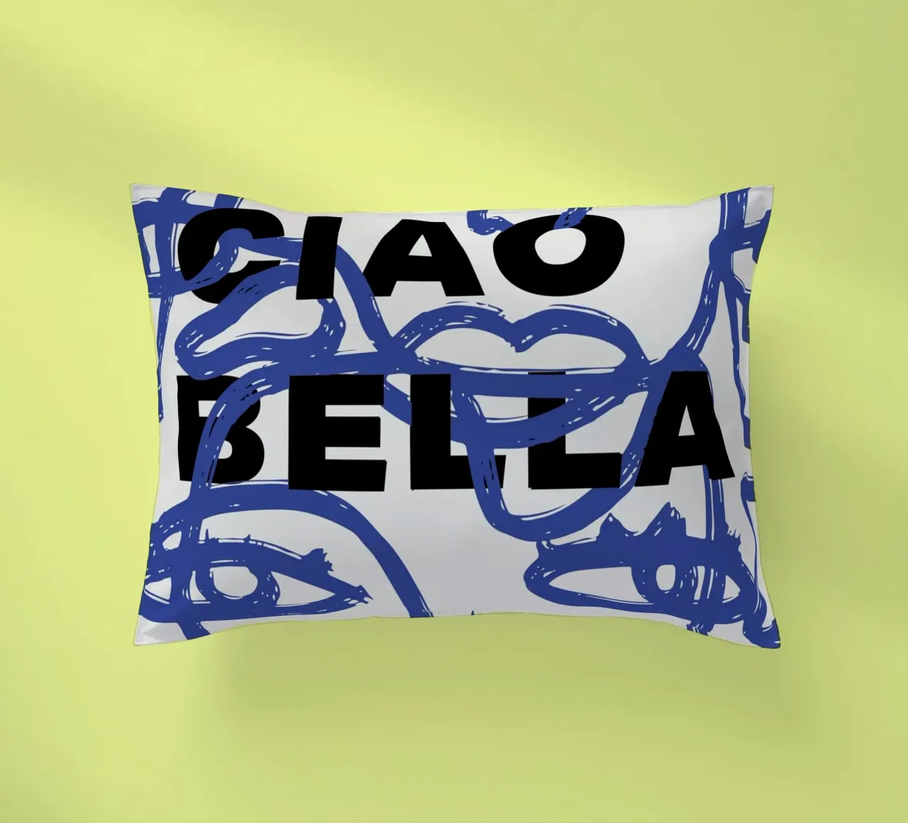 Ciao Bella - Faces Turn Blue decorative cushion by ni-ja artboutique
