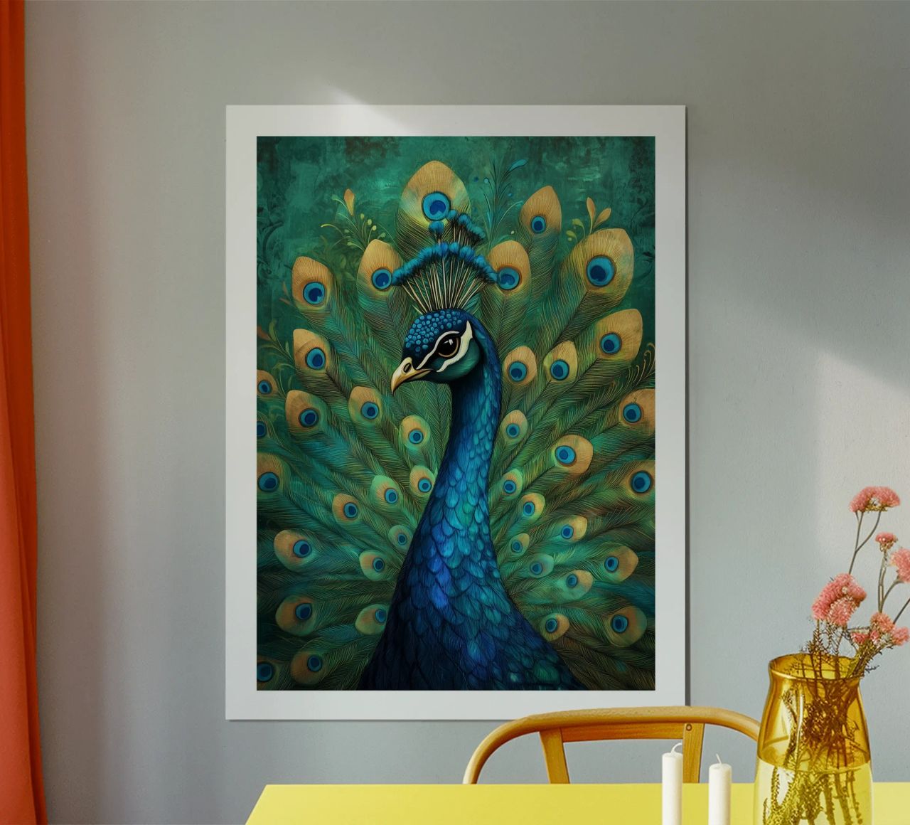 Blue and Green Feathered Peacock poster by DWA