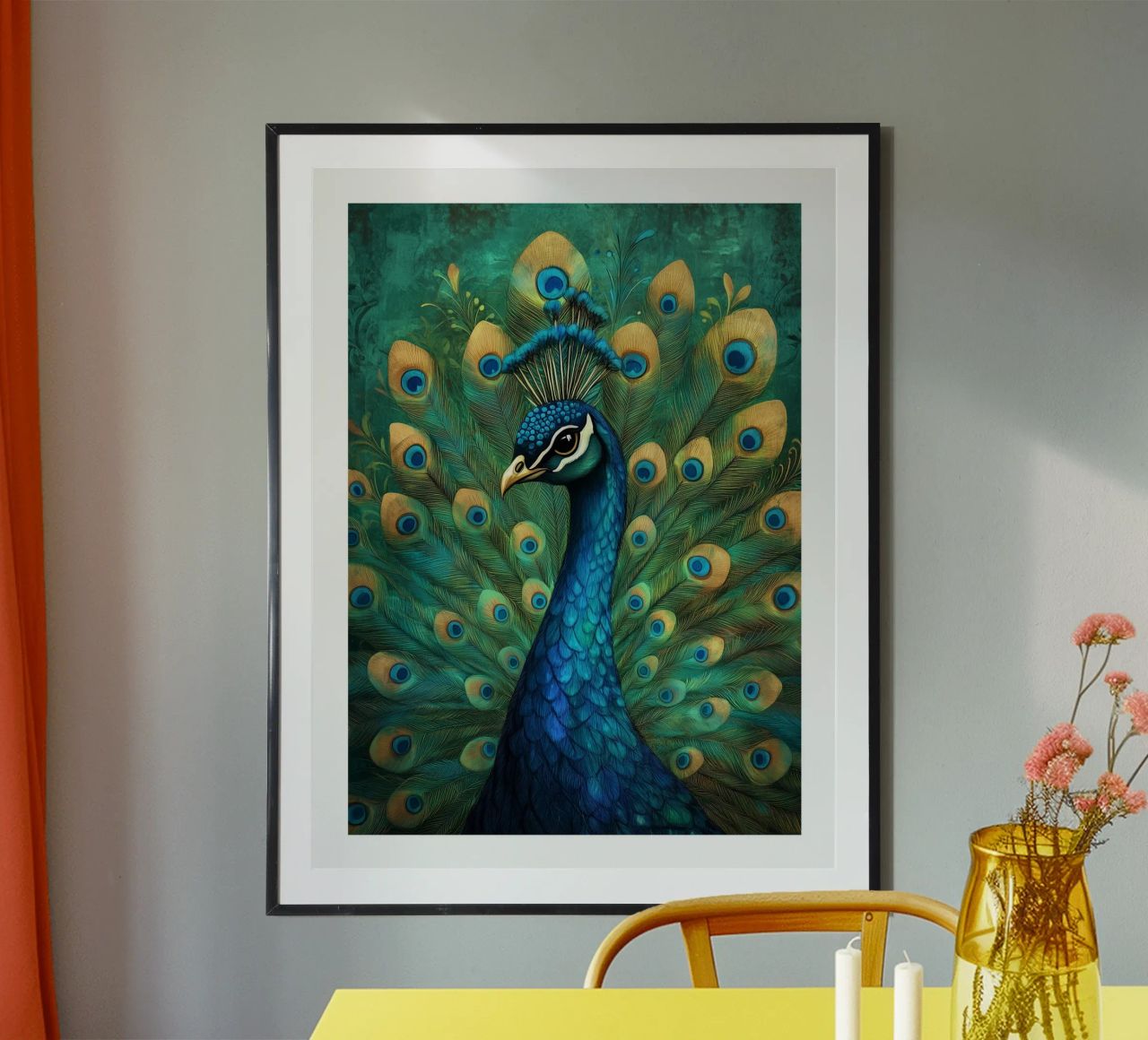 Blue and Green Feathered Peacock poster by DWA
