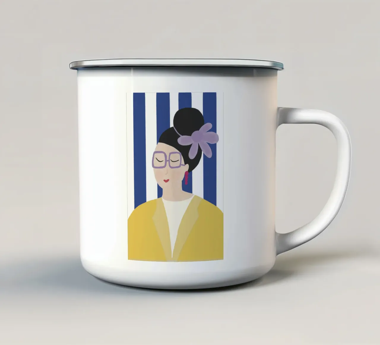Mujer con traje amarillo taza de esmalte de hej malu