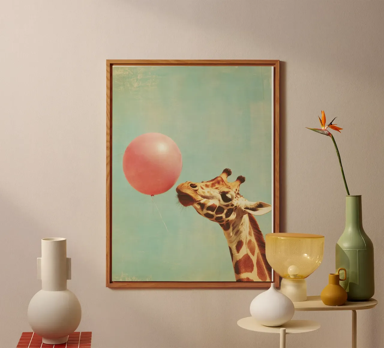 Giraffe with balloon alu-dibond by Imagine