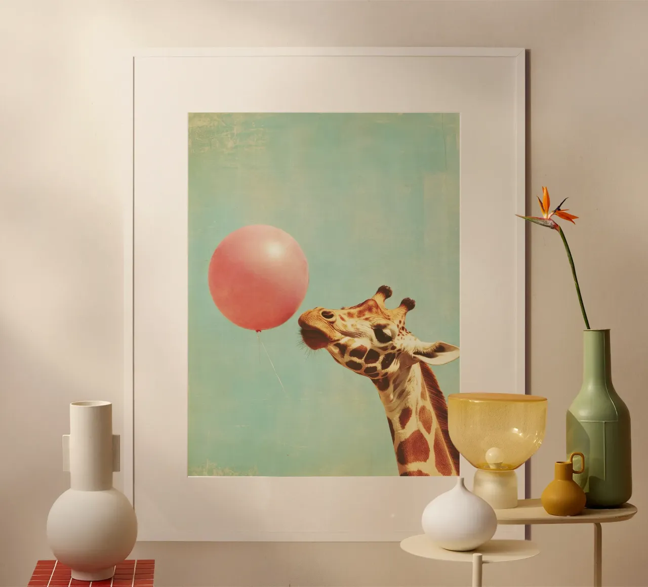 Giraffa con palloncino carta hahnemühle da Imagine