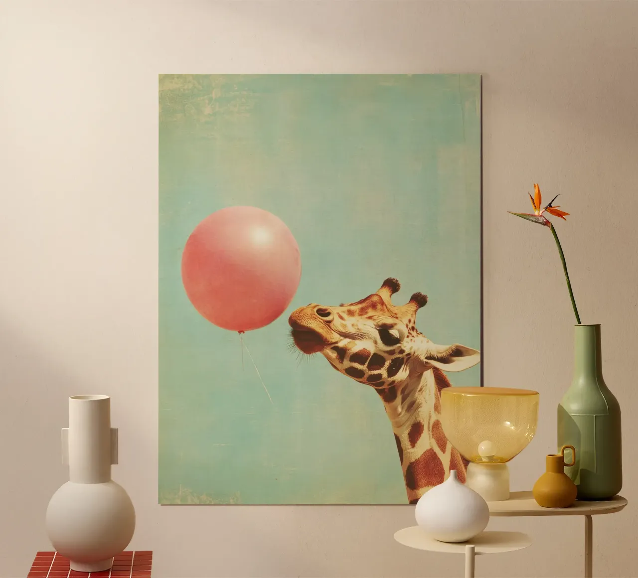 Giraffa con palloncino carta hahnemühle da Imagine