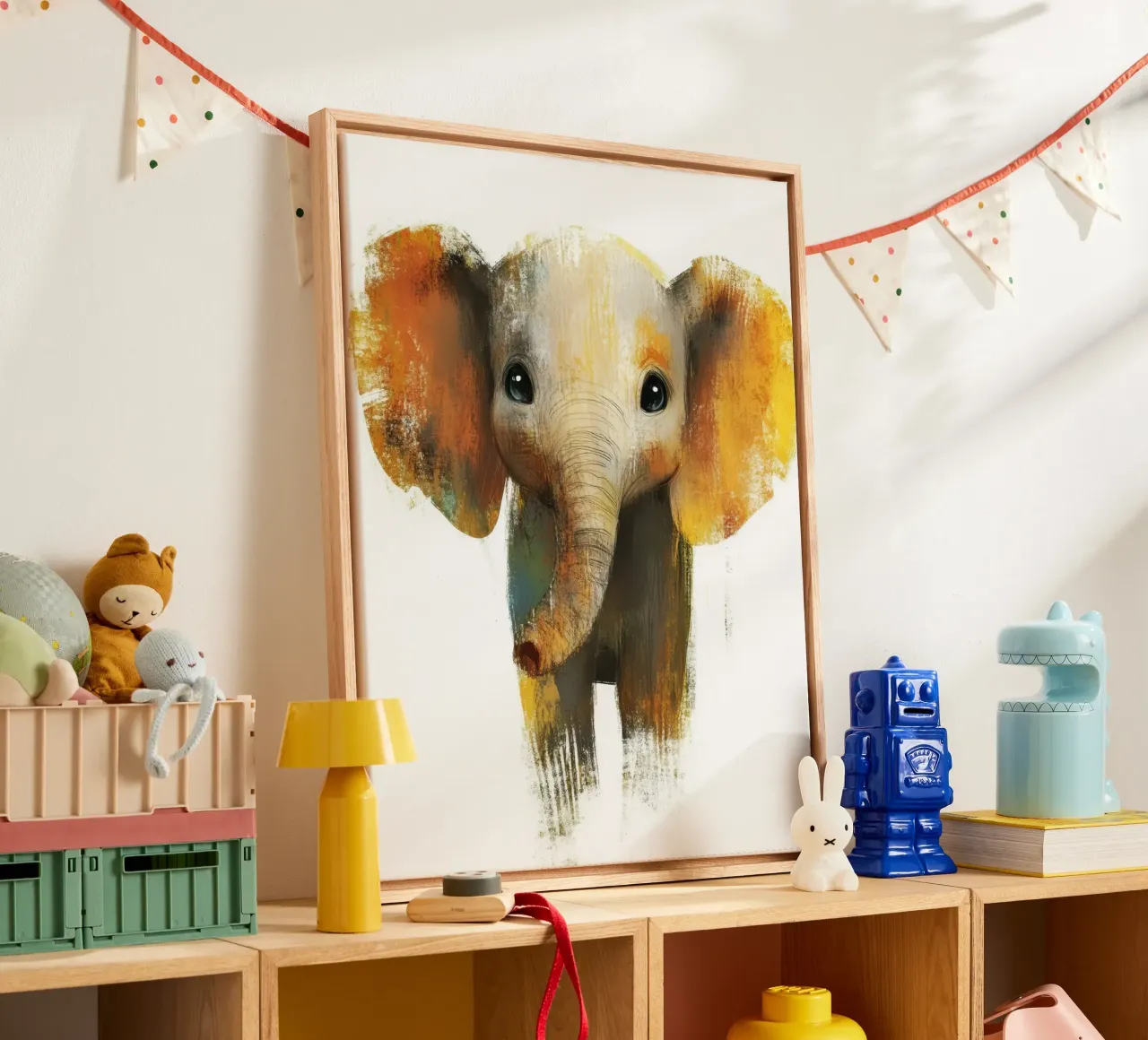 Elephant for nursery canvas with Floater frame by Imagine