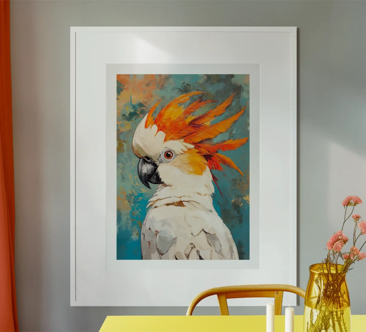 Pappagallo dal ciuffo arancione poster con telaio in plastica da DWA