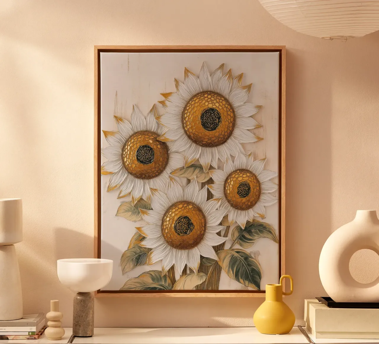 Abstract zonnebloem canvas met Baklijst van Imagine