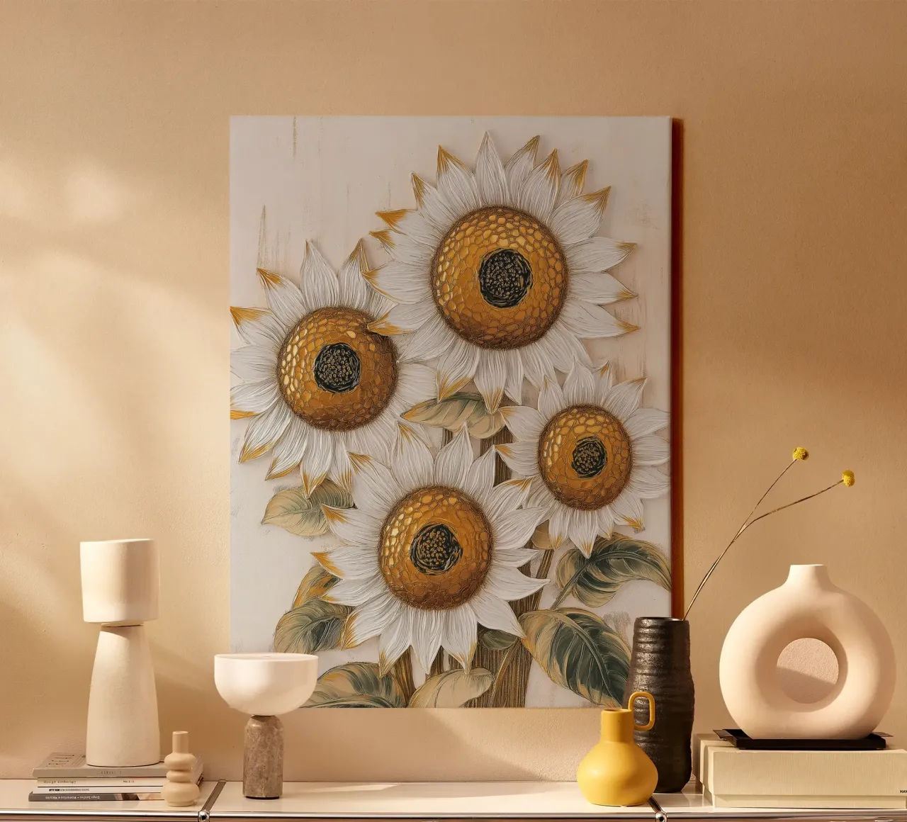 Abstract zonnebloem canvas met Baklijst van Imagine