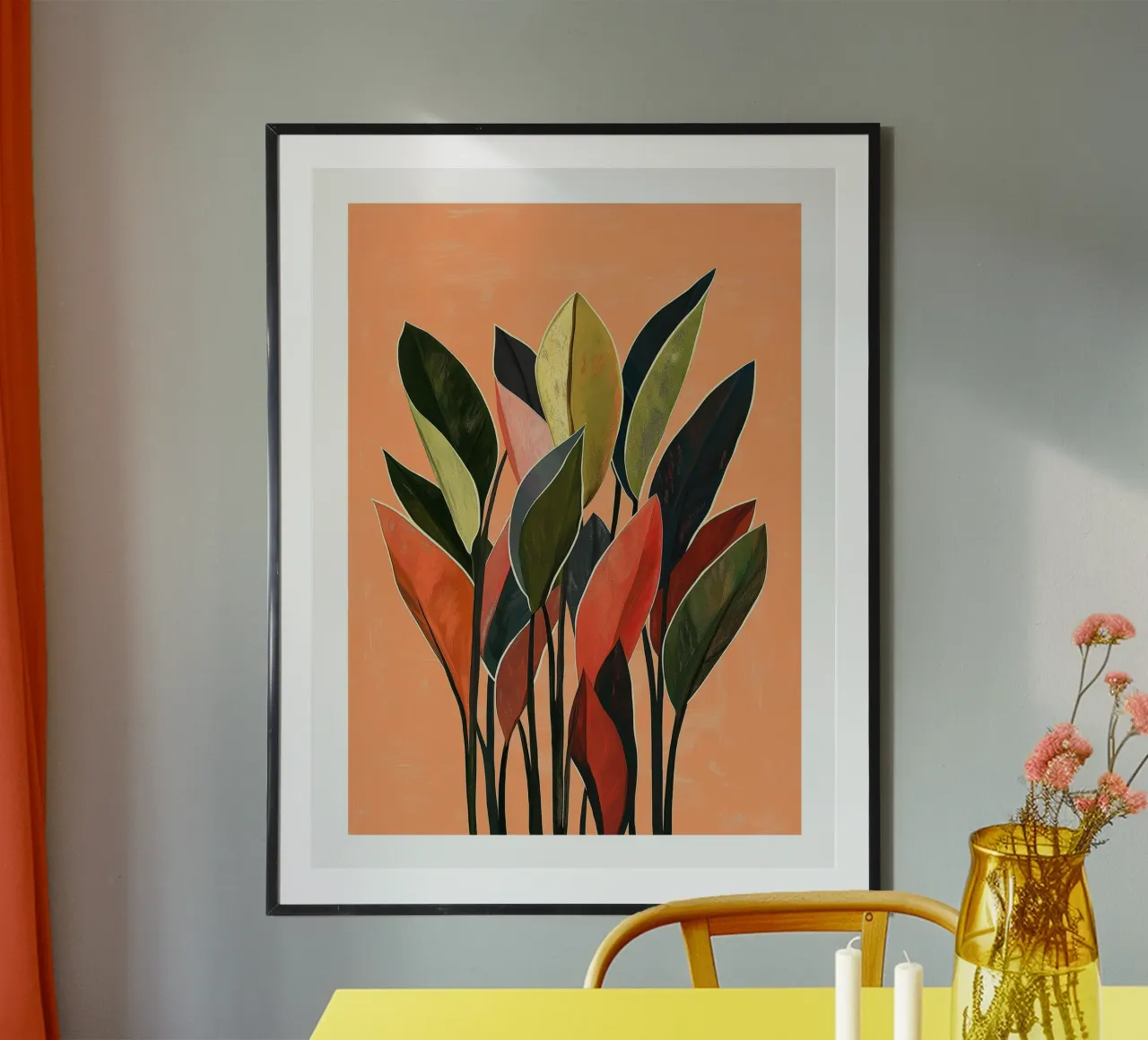 Foglie vibranti poster con telaio in legno da DWA