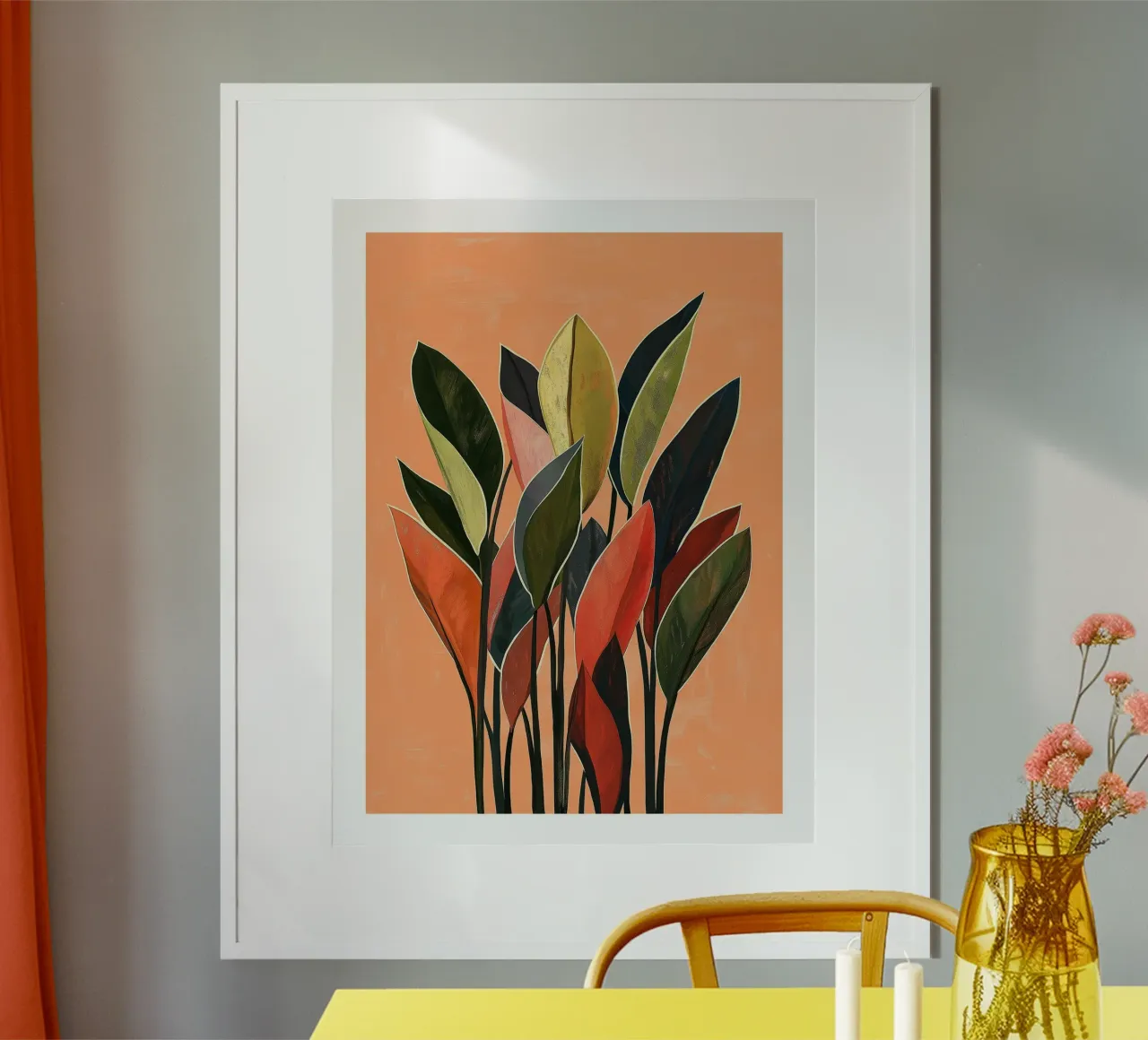 Foglie vibranti poster con telaio in legno da DWA