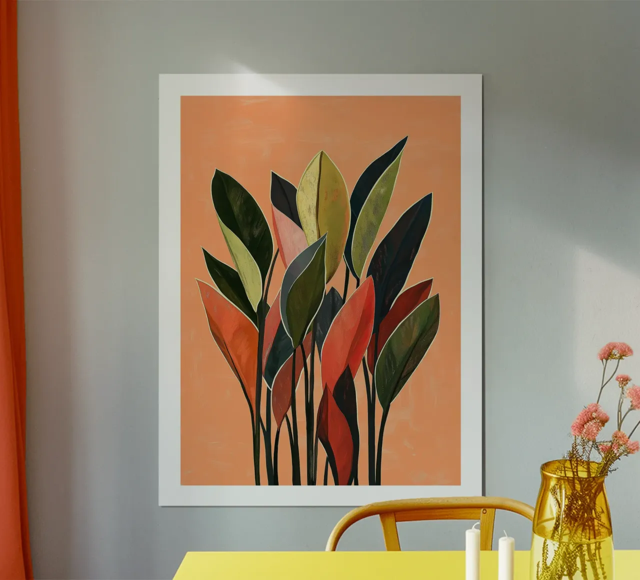 Foglie vibranti poster con telaio in legno da DWA
