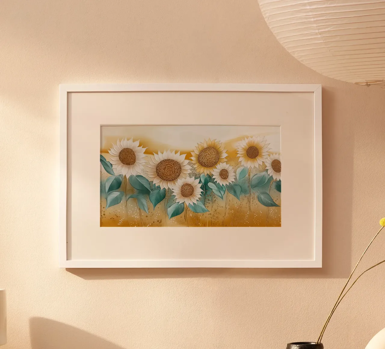 Campo con girasoli poster con telaio in alluminio da Imagine