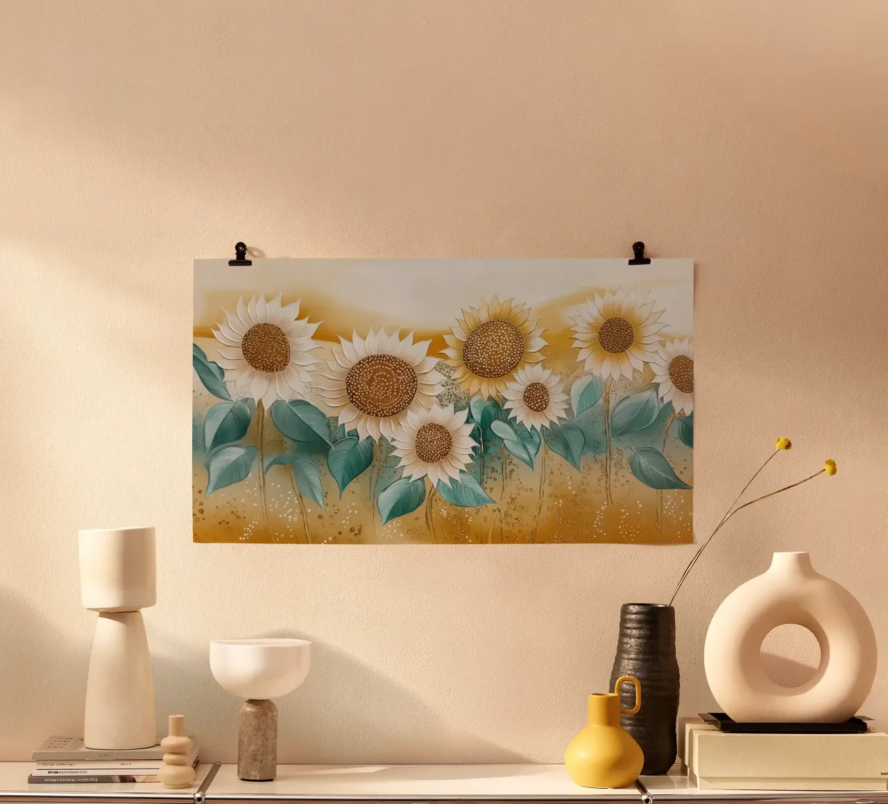 Campo con girasoli poster con telaio in alluminio da Imagine
