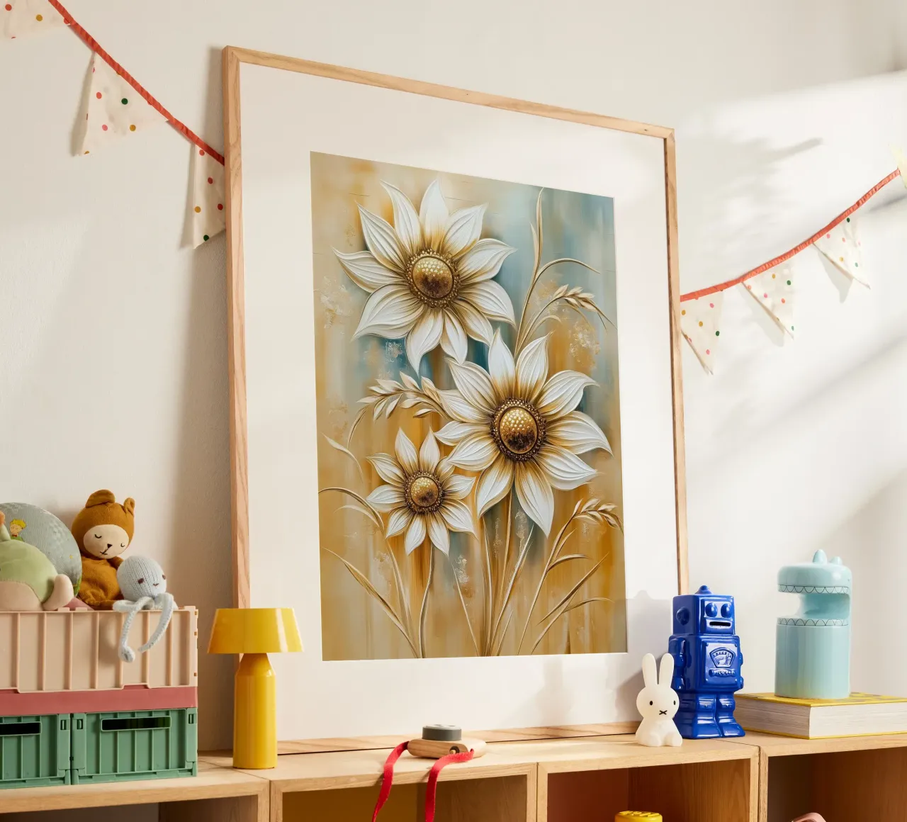 Girasoli oro poster con telaio in alluminio da Imagine