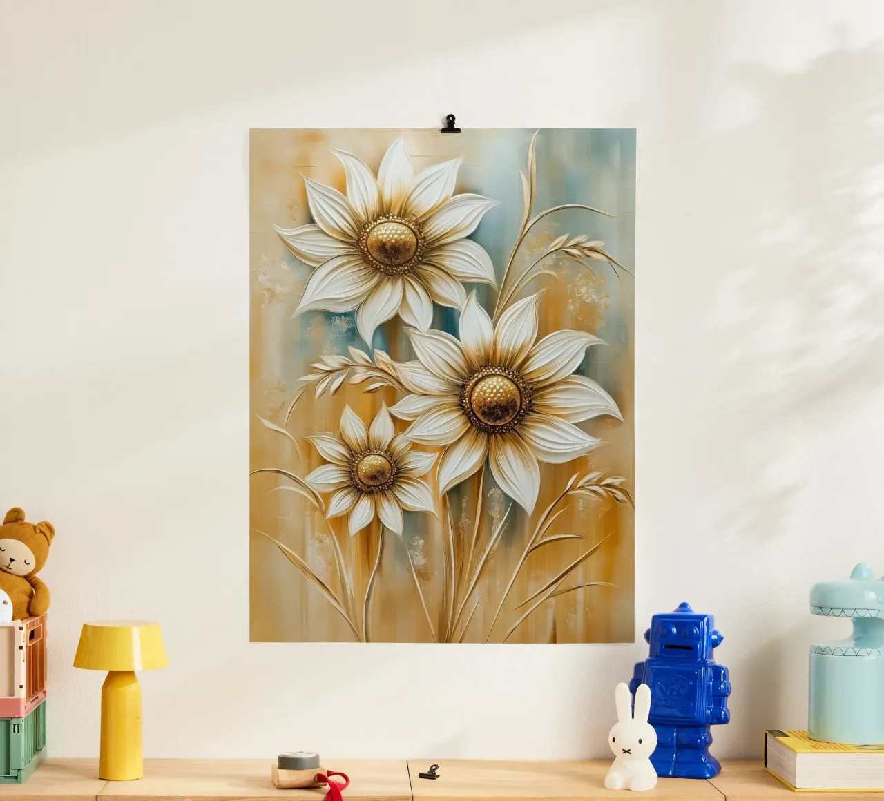 Girasoli oro poster con telaio in alluminio da Imagine
