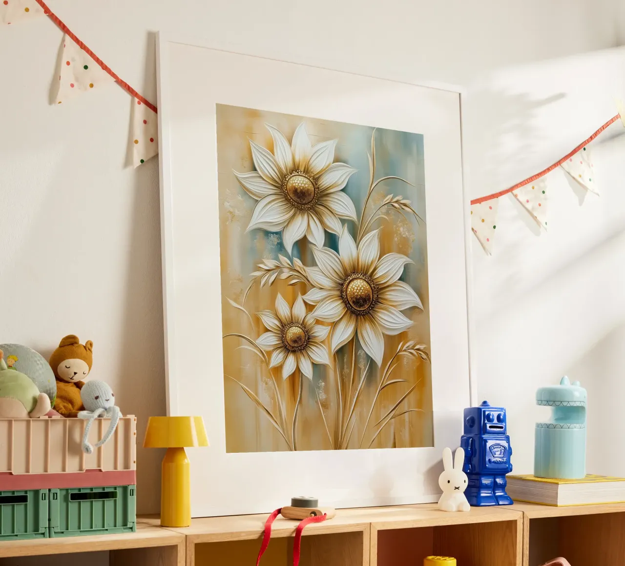 Girasoli oro poster con telaio in alluminio da Imagine
