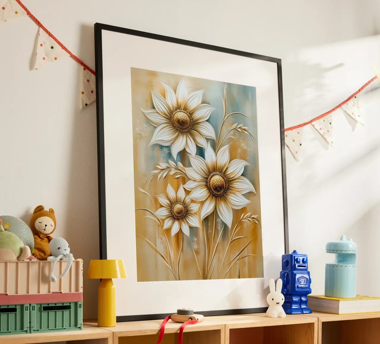 Girasoli oro poster con telaio in alluminio da Imagine