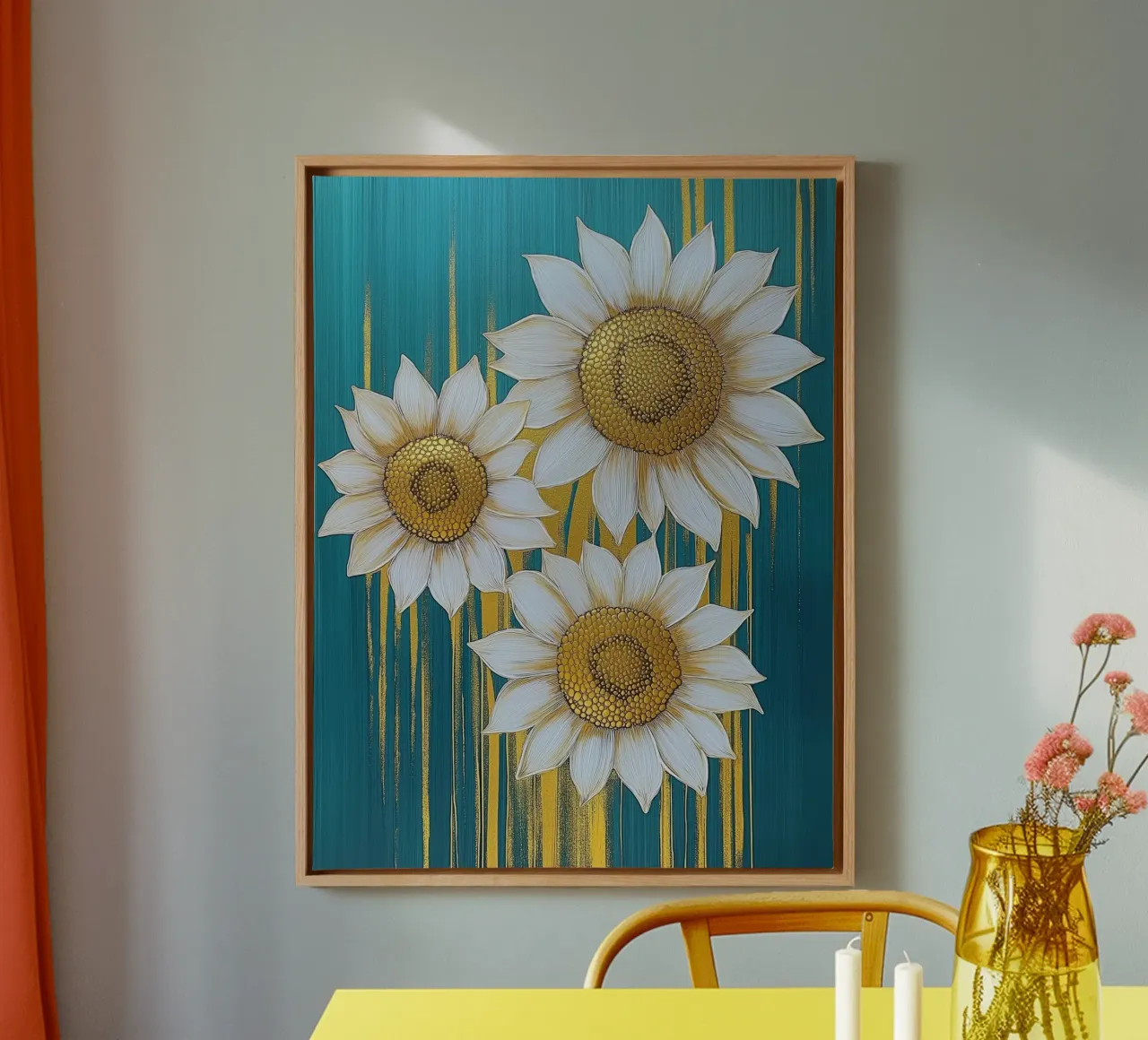 Girasoli dorati tela con Cornice a cassetta da Imagine