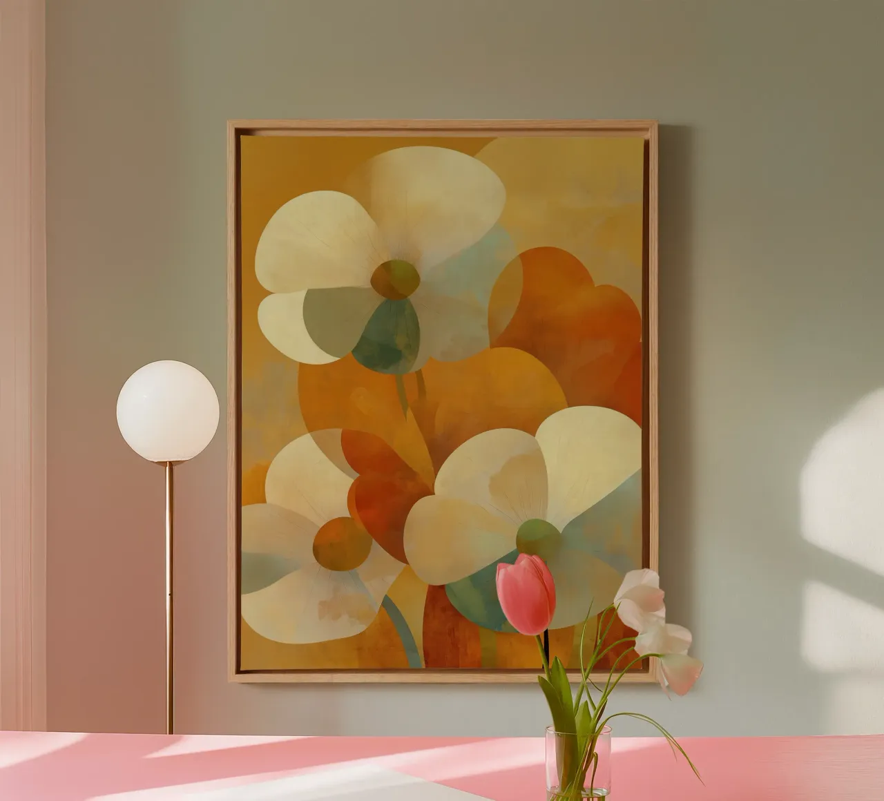 Bloemen abstract canvas met Baklijst van Imagine
